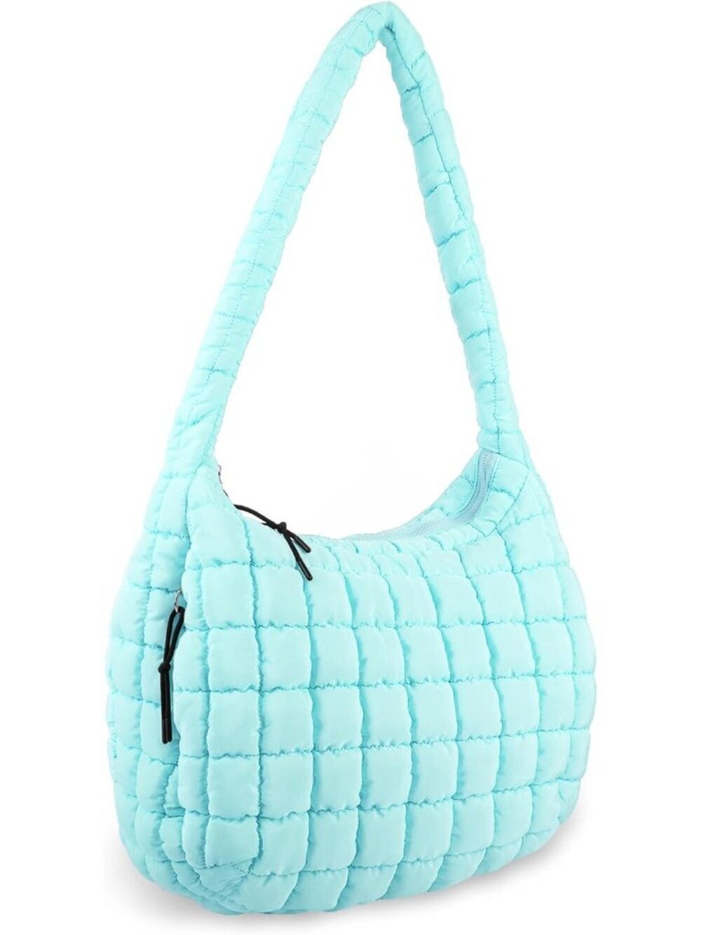 Women's Cyan Quilted Puffer Lightweight Zipper Nylon Hobo Shoulder Handbag